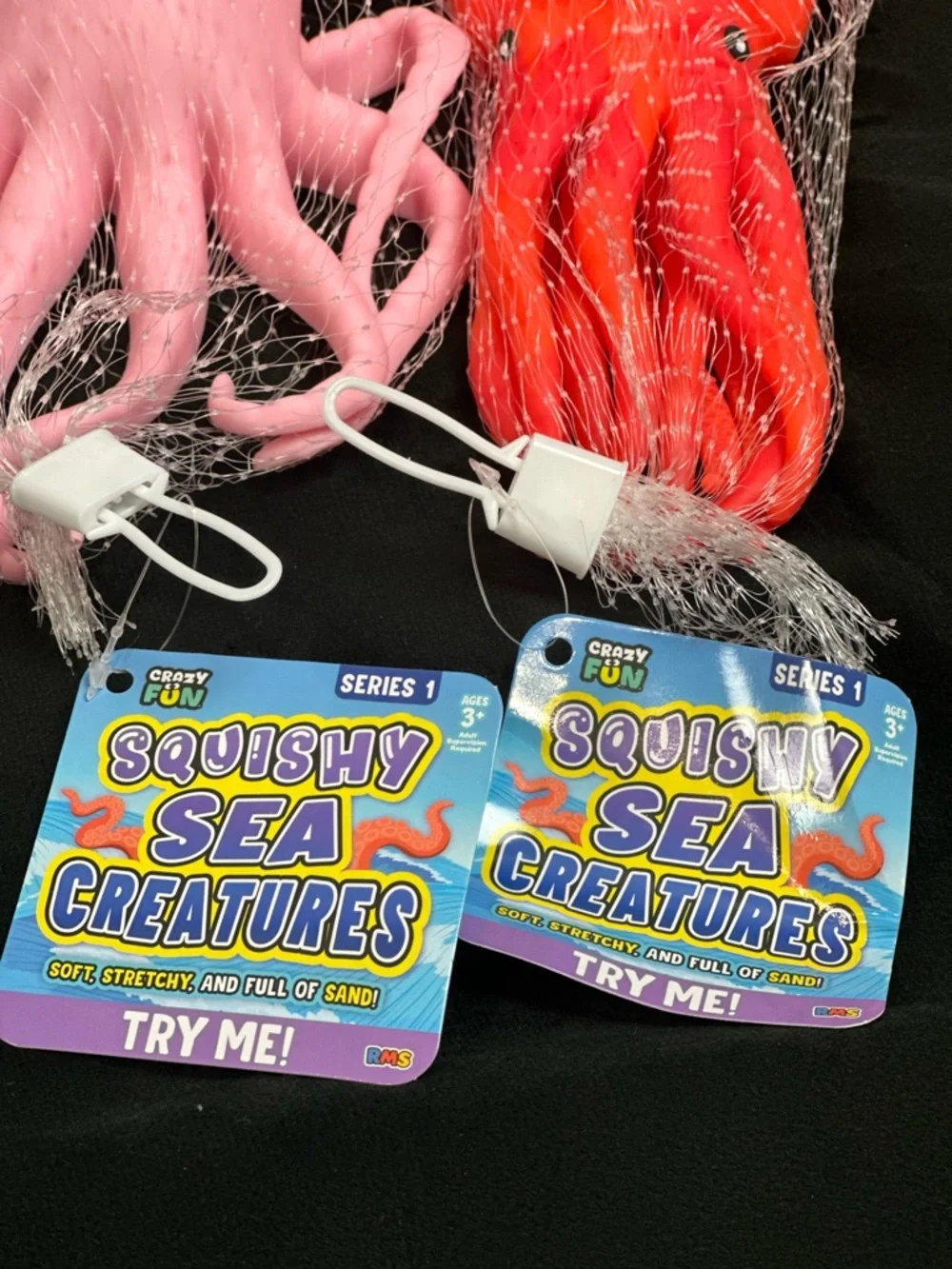 CRAZY FUN 2 Series 1, Squishy Sea Creatures Set - Pink & Red Octopus/squid NWT